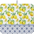 thumbnail image 1 of Summer Fresh Lemon Dish Drying Mats for Kitchen Counter Indigo Blue Tile Pattern Microfiber Absorbent Dish Drainer/Rack Mat Reversible Hangding Quick Drying kitchen Mat, 18x24inch Machine Washable, 1 of 6