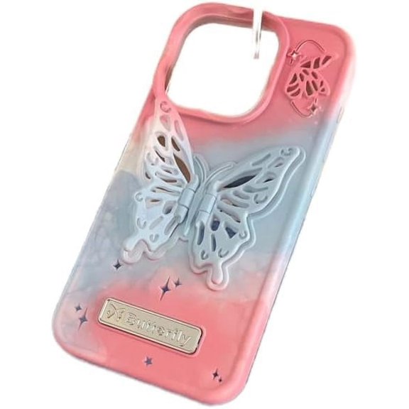 Summer Fresh Macaron Butterfly Phone Case, Hidden Stand, Butterfly Stand, Small Fresh Design, Anti-fall and Anti-friction, for iPhone 15 14 13 12 11 Pro Max Phone Case (P3,iPhone 14 Pro)