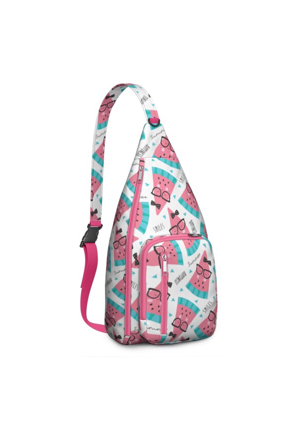 Summer Fresh Watermelon Print Sling Bag – Tear-resistant Organizer Chest Bag, Unisex Geometric Pattern Bag for Gym, Running and Daily Commute
