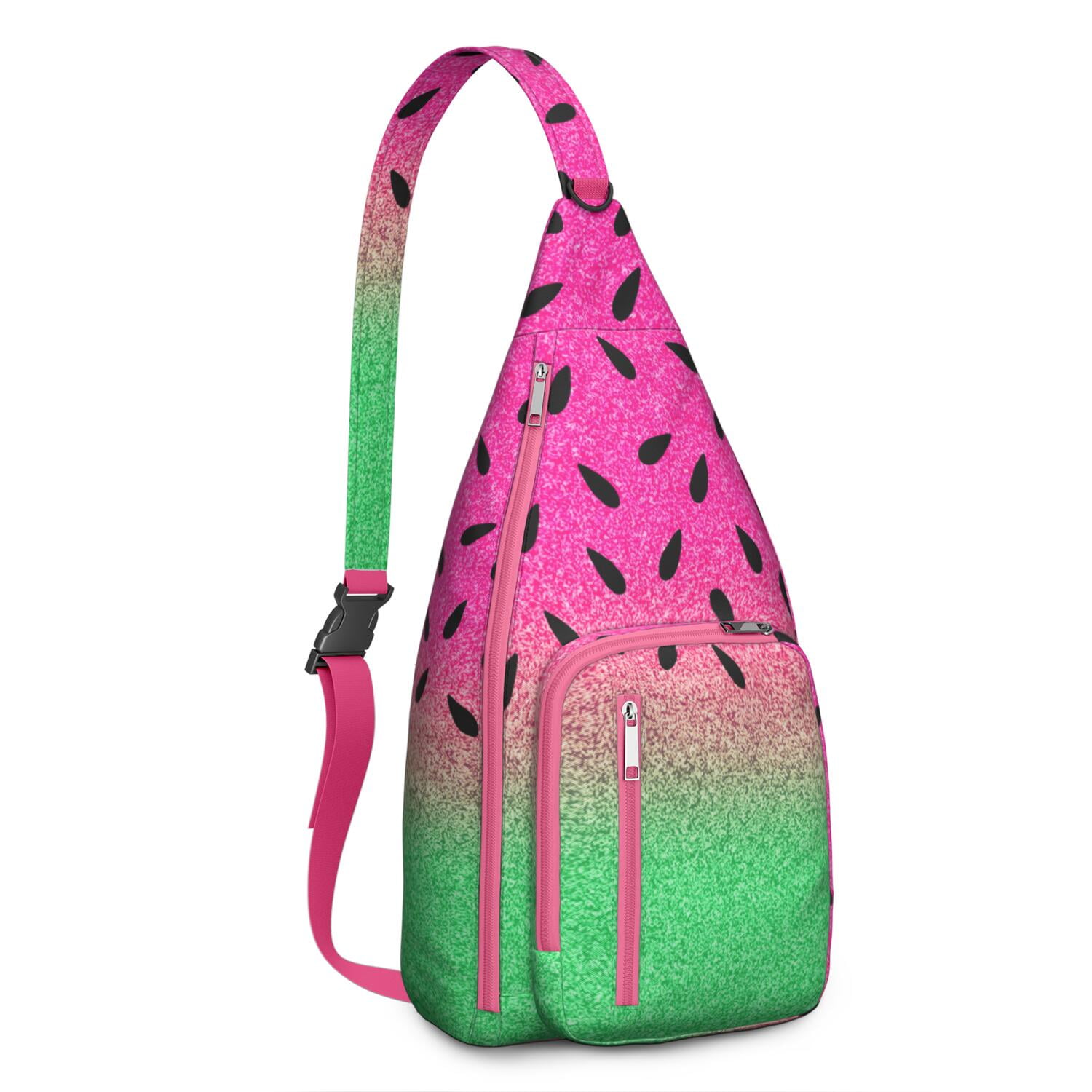 Summer Fresh Watermelon Print Sling Bag – Tear-resistant Organizer Chest Bag, Unisex Geometric Pattern Bag for Gym, Running and Daily Commute