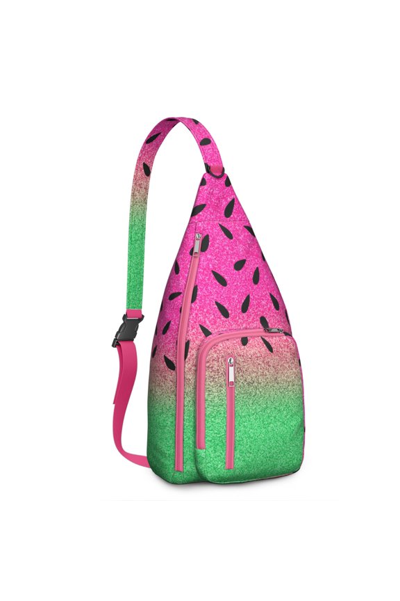 Summer Fresh Watermelon Print Sling Bag – Tear-resistant Organizer Chest Bag, Unisex Geometric Pattern Bag for Gym, Running and Daily Commute