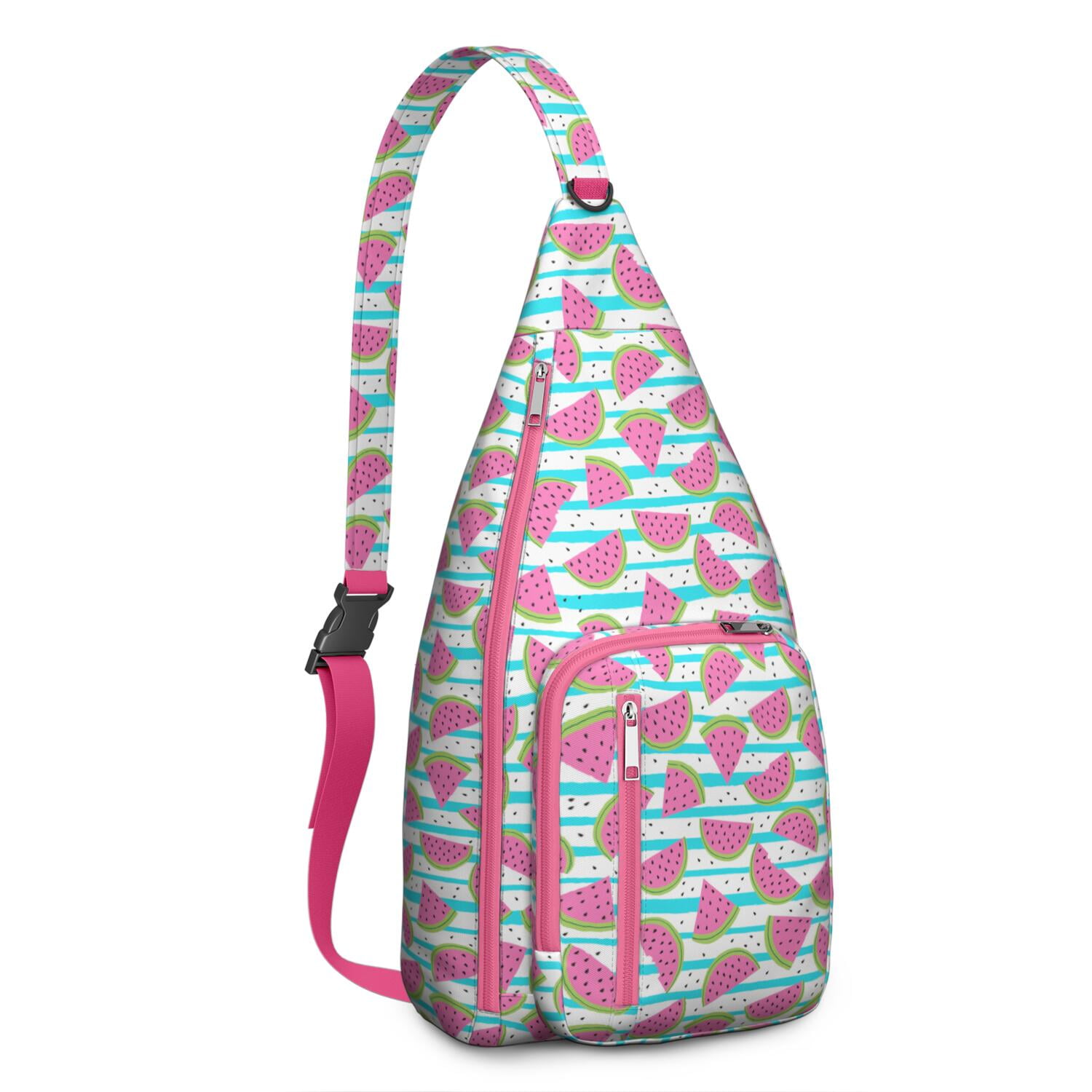 Summer Fresh Watermelon Print Sling Bag – Tear-resistant Organizer Chest Bag, Unisex Geometric Pattern Bag for Gym, Running and Daily Commute