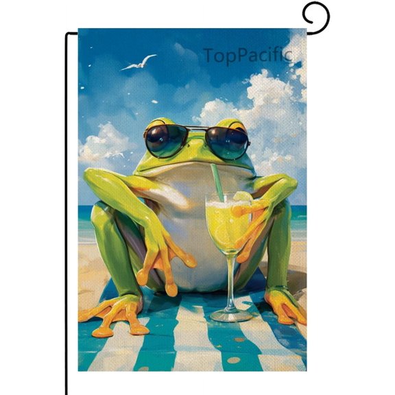 Summer Frog Garden Flag 12x18 Inch Vertical Double Sided Burlap Linen Yard Flag for Outdoor Decorations