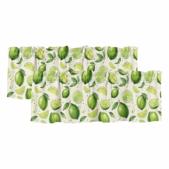 Summer Fruit 2 Panels Kitchen Valance, Watercolor Green Lemon Lime Slice Leaf Rustic Curtains Valances for Small Windows Rod Pocket Window Treatments for Living Room Bedroom 60"W x 18"L