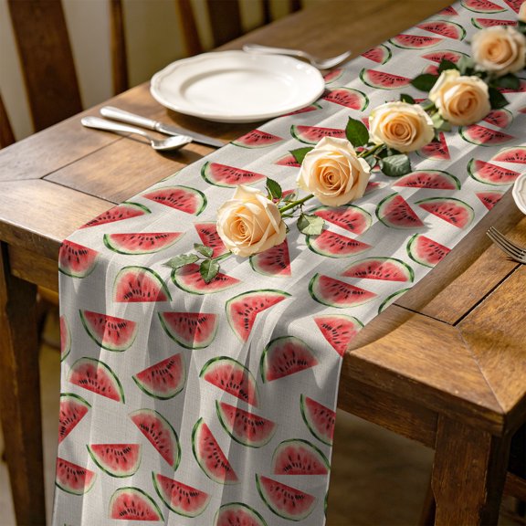 Summer Fruit 4.5 ft Cheesecloth Table Runner for Wedding 19"x55", Red Watermelon Vintage Linen Texture Kitchen Dinner Sheer Tulle Chiffon Dresser Scarf, Holiday Party Decorations