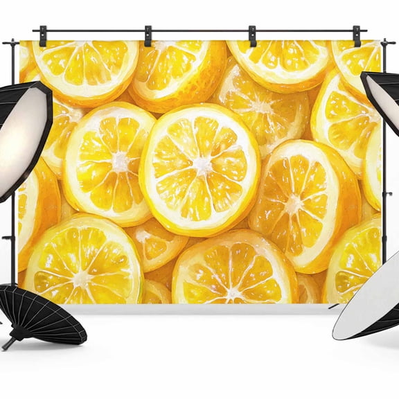 Summer Fruit Backdrop for Photography, Vintage Style Watercolor Lemon Photo Backdrop Portrait Background Party Banner Photo Backgrounds for Studio Booth Props, 7x5ft