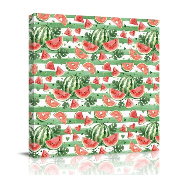 Summer Fruit Canvas Wall Art for Living Room, Watercolor Watermelon Slice Green Stripes Farmhouse Poster Print Painting for Bedroom Office Home Decoration Wall Pictures Prepare To Hang 8"x8"
