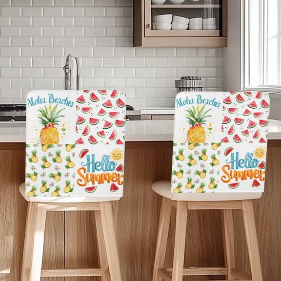 Summer Fruit Chair Covers Set of 1 Pineapple Watermelon Chair Back Covers Stretch Removable Washable Chairs Slipcovers Chair Protector for Dining Room Kitchen Party Decor
