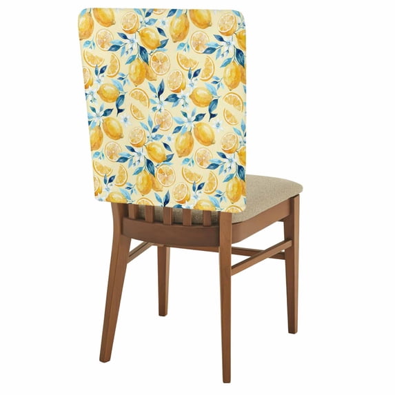 Summer Fruit Chair Covers Set of 4 Watercolor Lemon Cute Frangipani Blue Leaf Rustic Chair Back Covers Stretch Removable Washable Slipcovers Protector for Dining Room Kitchen Party Decor