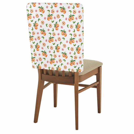 Summer Fruit Chair Covers Set of 8 Peaches Pink Flower White Background Chair Back Covers Stretch Removable Washable Slipcovers Protector for Dining Room Kitchen Party Decor