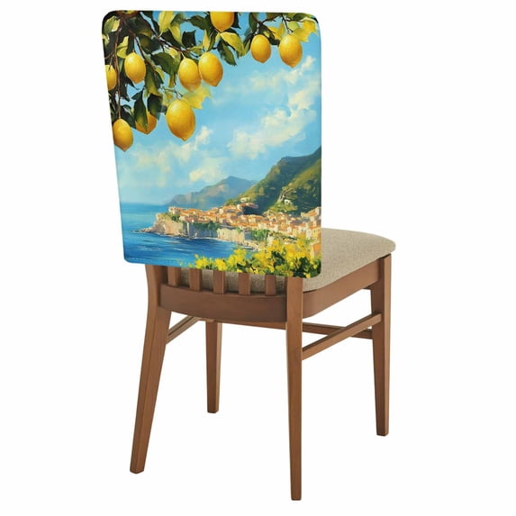 Summer Fruit Chair Covers Set of 8 Yellow Lemon Blue Sky Green Leaf Vintage Chair Back Covers Stretch Removable Washable Slipcovers Protector for Dining Room Kitchen Party Decor