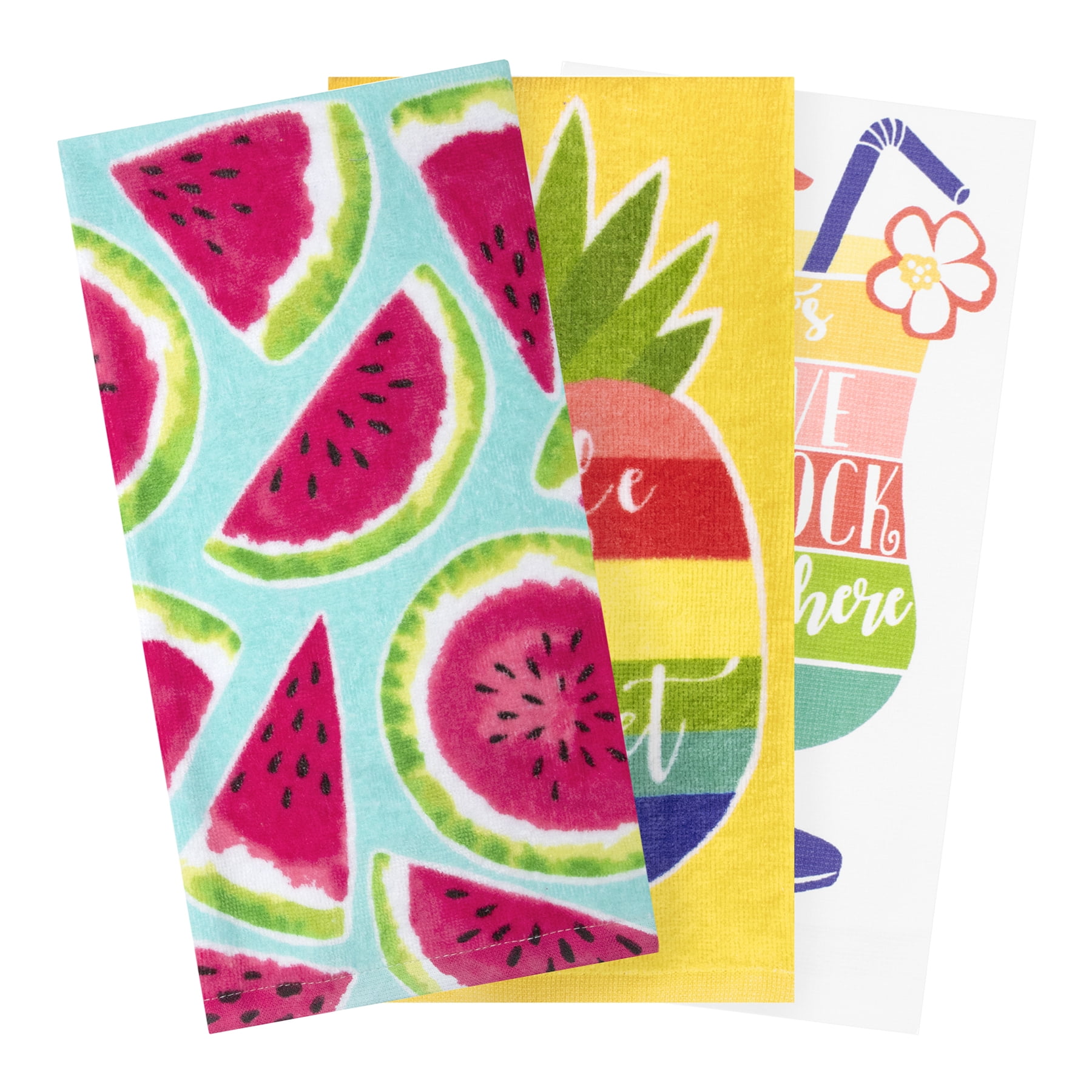 Summer Fruit Cocktail Kitchen Towel Set, 3 Pack, Size: 14 x 7