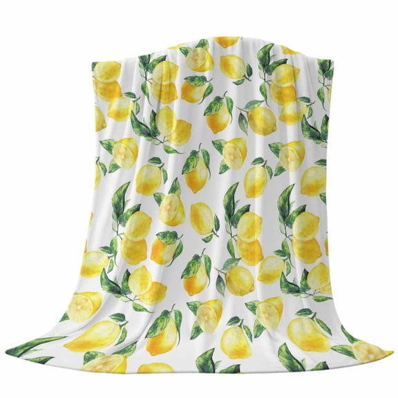 Summer Fruit Fleece Throw Blanket Lightweight Watercolor Yellow Lemon Rustic Farmhouse Fuzzy Flannel Throws Super Soft Cozy Flannel Blanket for Couch, Sofa, Bed, Travel 50"x60"