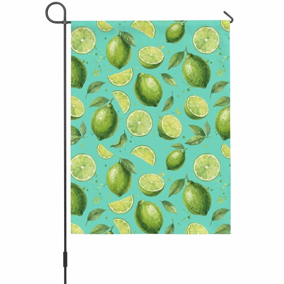 Summer Fruit Garden Flag 12 x 18 Inches, Watercolor Green Lemon Lime Slice Leaf Rustic Teal Weather Proof Outdoor Patio Flags Double Sided Small Garden Decoration for Yard Outside Home