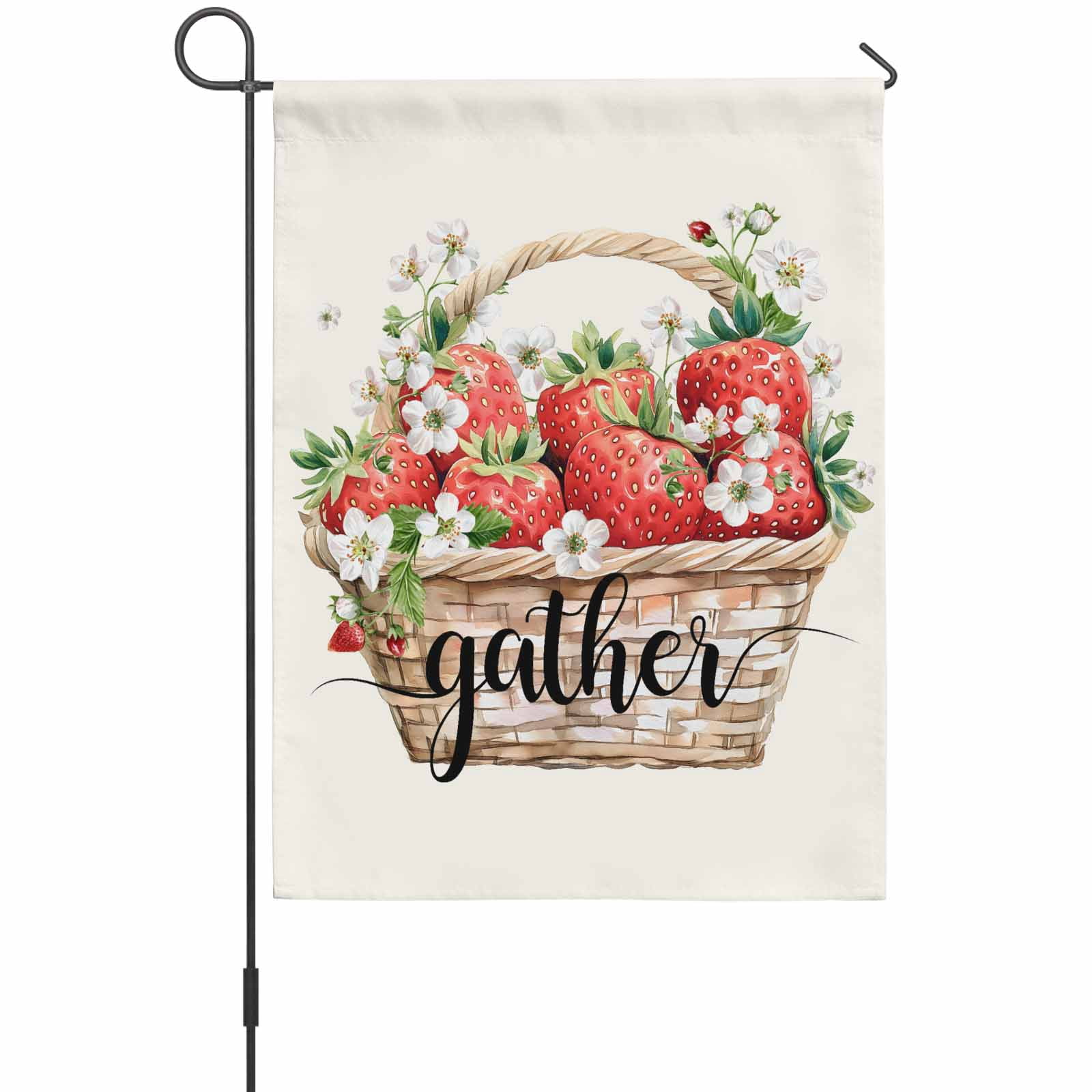 Summer Fruit House Flags For Outdoor, Watercolor Red Strawberry Floral Small Double Side Yard Flags Weather Proof House Decor for Lawn Outside Holiday 28 x 40 Inches
