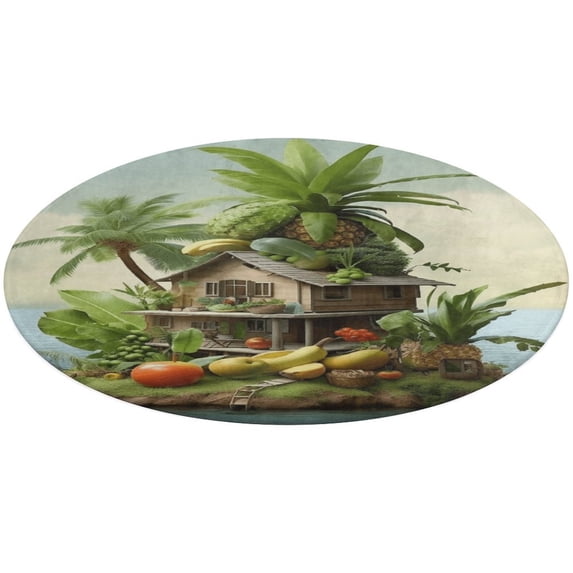 Summer Fruit Kingdom Floral Medallion Round Rug - Small Round Area Rug, Soft Non-Slip Machine Washable Bedroom Mat Indoor Accent Entry Carpet for Office Desk Dorm Hallway