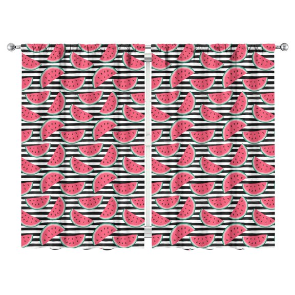 Summer Fruit Kitchen Curtains 2 Pack, 52x84 Inch Tropical Watermelon Pattern, Semi-Sheer Gradient Watermelon Rod Pocket Tier Curtains