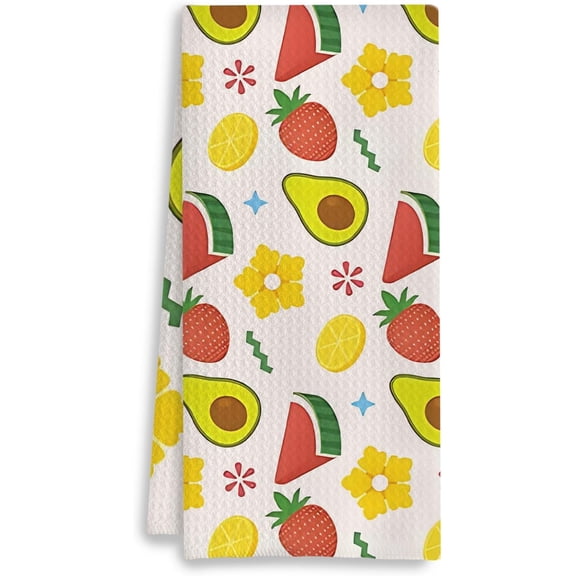 Summer Fruit Kitchen Towels, Fruit Lover Gifts, Watermelon Strawberry Avocado Lemon Floral Decorative Dish Tea Hand Towels for Kitchen Bathroom, 16x24 Inches