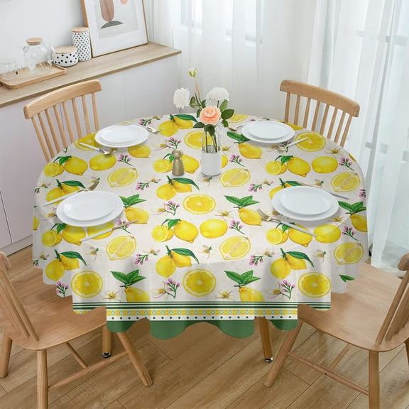 Summer Fruit Lemon Green Round Waterproof Tablecloth Home Decorative Table Cover Party Wedding Dining Room Table Cloth