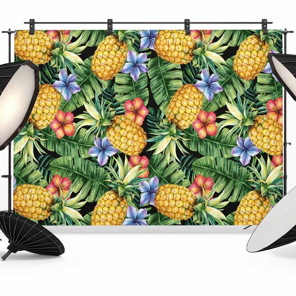 Summer Fruit Photography Backdrop 10x8FT, Tropical Plants Purple Flowers Pineapple Photo Backdrops, Background for Photography Studio Photo Studio Background, Back Drop for Photoshoot
