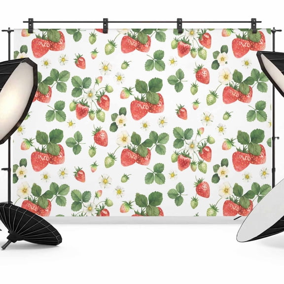 Summer Fruit Photography Backdrop 7x5FT, Watercolor Strawberry Green Leaf Farmhouse Photo Backdrops, Background for Photography Studio Photo Studio Background, Back Drop for Photoshoot