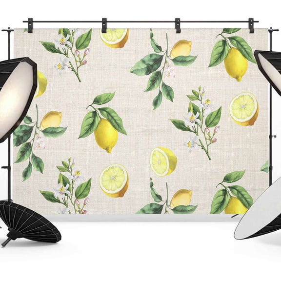 Summer Fruit Photography Backdrop 7x5FT, Watercolor Yellow Lemon Rustic Farmhouse Leaves Photo Backdrops, Background for Photography Studio Photo Studio Background, Back Drop for Photoshoot