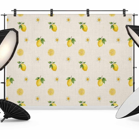 Summer Fruit Photography Backdrop 7x5FT, Watercolor Yellow Lemon Rustic Flower Plate Linen Texture Photo Backdrops, Background for Photography Studio Photo Studio Background, Back Drop for Photoshoot