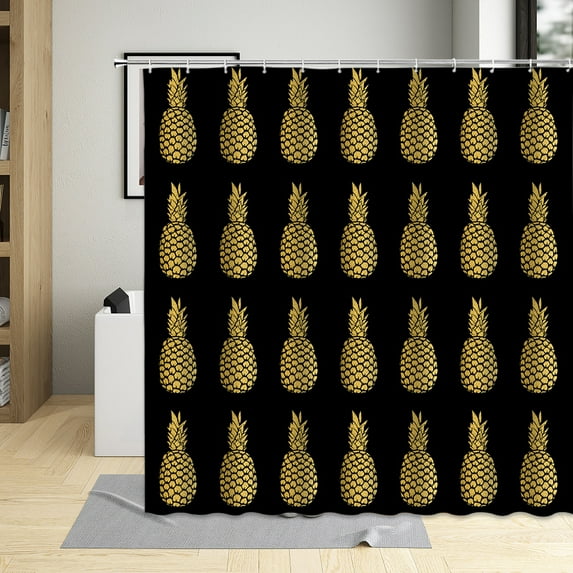 Summer Fruit Pineapple Pattern Bathroom Curtains Polyester Fabric Cartoons Cloth Screens Waterproof Shower Curtain With 12