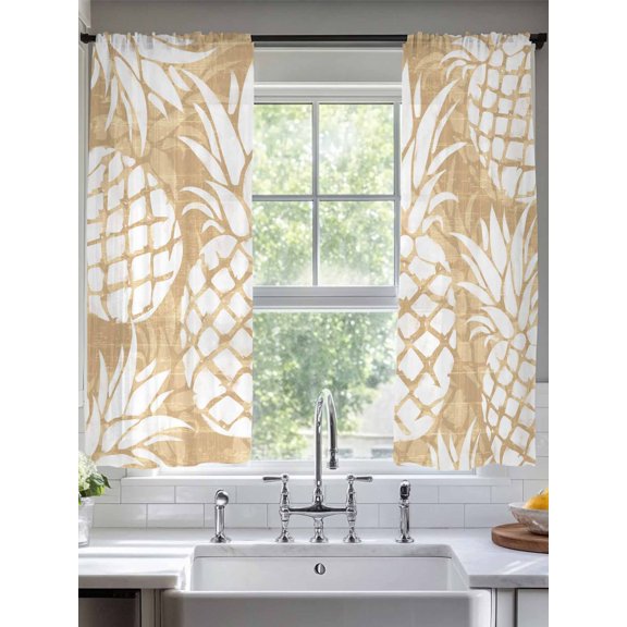 Summer Fruit Pineapple Sheer Curtains 2 Panels Set Rustic Vintage Tropical Leaves Lihgt Filtering Rod Pocket Voile Drape,Semi Sheer Window Curtains for Bedroom Living Room,52"x72"