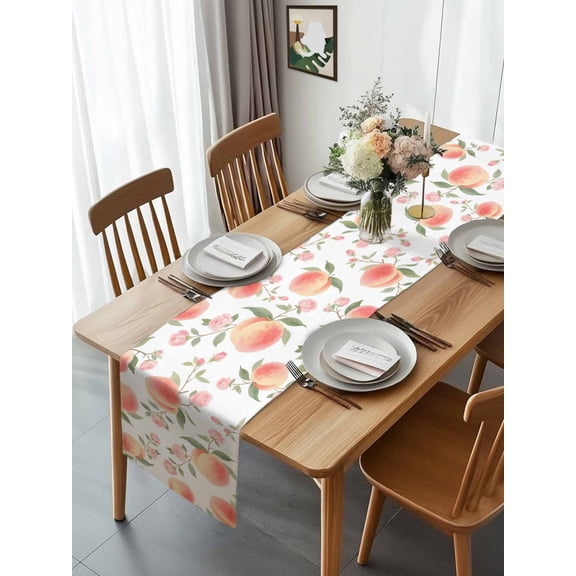 Summer Fruit Pink Honey Peach Table Runner 90 Inches Long,Kitchen Dining Tablerunners Watercolor Plants Linen Table Runners Dresser Scarves for Home Dinner Wedding Holiday Party Decor