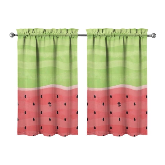 Summer Fruit Print Window Treatment Panels 2 PCS - 27.5Wx39L Inch Tropical Watermelon & Sunshine Tier Curtains, Semi-Sheer Rod Pocket Curtains for Small Windows