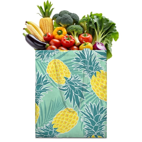 Summer Fruit Reusable Tote - Machine Washable Grocery Bag with Pineapple and Sunshine Design