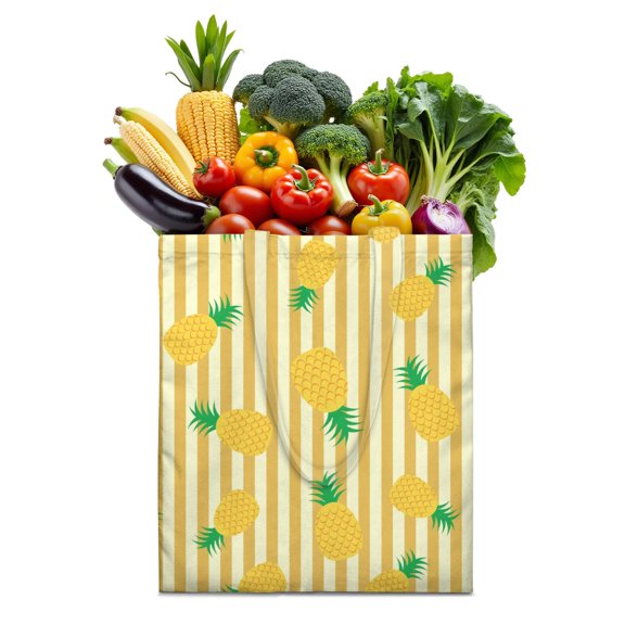 Summer Fruit Reusable Tote - Machine Washable Grocery Bag with Pineapple and Sunshine Design