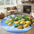 thumbnail image 1 of Summer Fruit Round Living Room Rugs 8 ft, Yellow Lemon Blue Sky Green Leaf Ocean Washable Large Area Rug with Non-Slip Sturdy Edge Binding Round Carpet for Dining Room Kitchen Office, 1 of 9