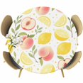thumbnail image 1 of Summer Fruit Round Tablecloth 45-54 Inch Round Fitted Table Cloth with Elastic Edge, Spring Botanical Lemon Peach Waterproof Table Cover Protector for Outdoor Picnic Party Dining, 1 of 9