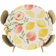 thumbnail image 1 of Summer Fruit Round Tablecloth 55-60 Inch Round Fitted Table Cloth with Elastic Edge, Spring Botanical Lemon Peach Rustic Waterproof Table Cover Protector for Outdoor Picnic Party Dining, 1 of 9