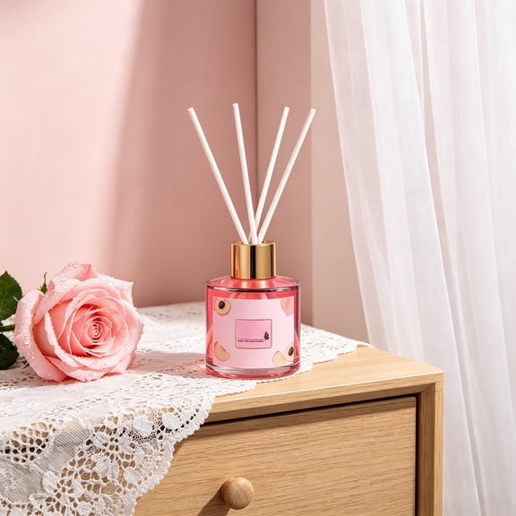 Summer Fruit Scent Reed Diffuser, Glass Liquid Air Freshener with Sticks, Long Lasting Room Perfume for Home Bedroom Bathroom Office,C