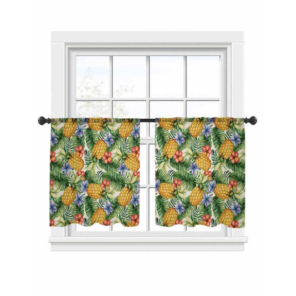 Summer Fruit Sheer Curtains 2 Panels Set Tropical Plants Purple Flower Pineapple Retro Sheer Window Curtains Light Filtering Rod Pocket Voile Drapes for Bedroom Living Room 52"x54"