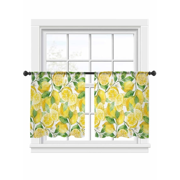 Summer Fruit Sheer Curtains 2 Panels Set Watercolor Lemon Green Leaves Rustic Farmhouse Sheer Window Curtains Light Filtering Rod Pocket Voile Drapes for Bedroom Living Room 52"x54"