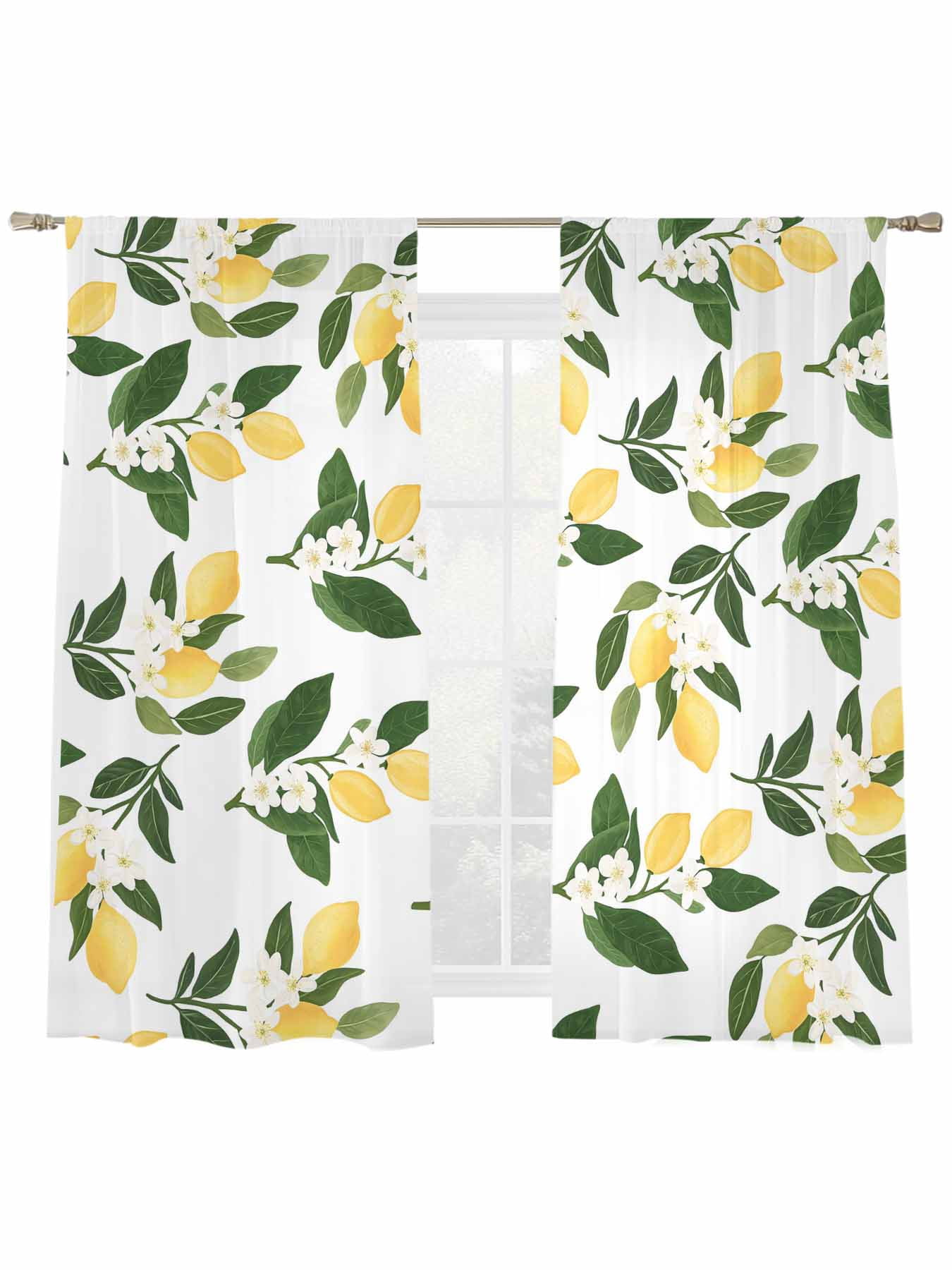 Summer Fruit Sheer Curtains 2 Panels Set Watercolor Yellow Lemon ...