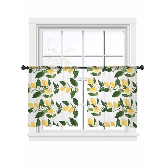 Summer Fruit Sheer Curtains 2 Panels Set Watercolor Yellow Lemon Elegant White Flowers Sheer Window Curtains Light Filtering Rod Pocket Voile Drapes for Bedroom Living Room 52"x54"