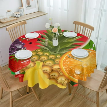 Summer Fruit Strawberry Flower Round Waterproof Tablecloth Home Decorative Table Cover Party Wedding Dining Room Table Cloth