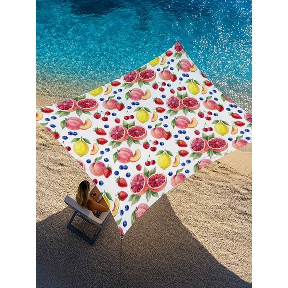 Summer Fruit Sun Shade Sail 6.5' x 10', Watercolor Peach Lemon Blueberry Farmhouse Rectangle Outdoor Sunshade Canopy, Waterproof UV Block Patio Covers for Garden Yard Beach