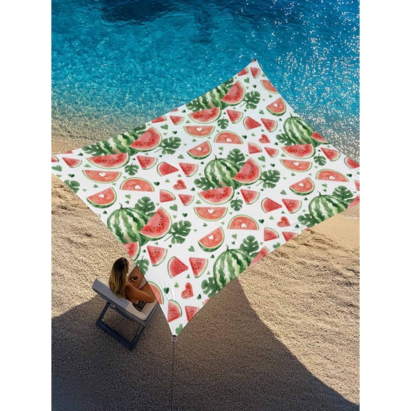 Summer Fruit Sun Shade Sail 6.5' x 10', Watercolor Watermelon Slice Green Leaf Farmhouse Rectangle Outdoor Sunshade Canopy, Waterproof UV Block Patio Covers for Garden Yard Beach