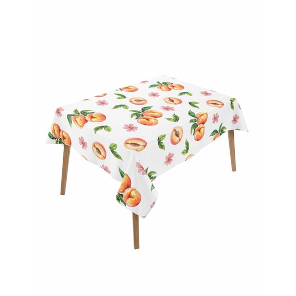 Summer Fruit Table Cloth 60x102 Inch Rectangle, Peaches Pink Flower White Background Waterproof Tablecloth Washable Table Cover for Party Picnic Dinner Decor