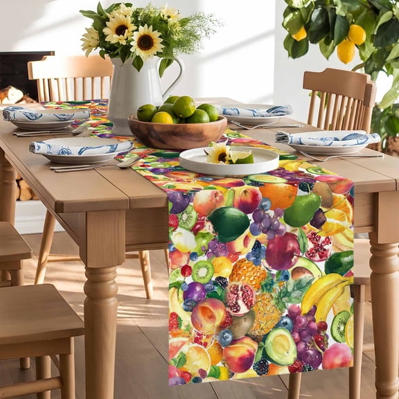 Summer Fruit Table Runner, Watermelon Banana Peach Lemon Sweet Pineapple Grape Washable Kitchen Table Runners Dress Scarves for Dining Table Decorations Party/Restaurant/Indoor Outdoor Use, 13x36in
