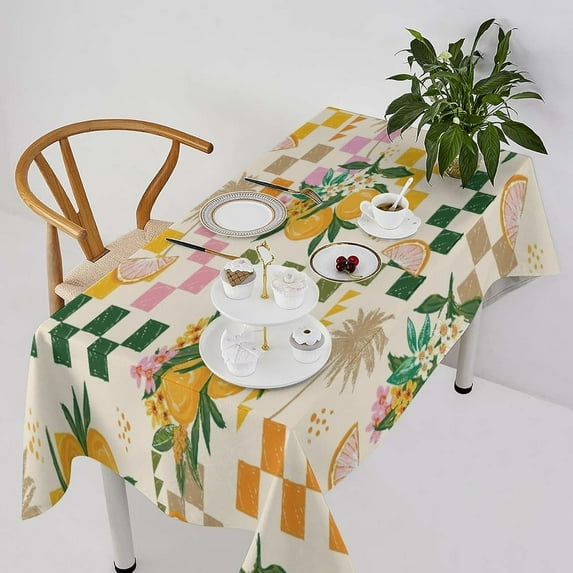 Summer Fruit Tablecloth, Farmhouse Retro Lemon Oranges Flower Table Cloth Cover for Home Kitchen Dining Room Picnic Camping Decor 60x102in