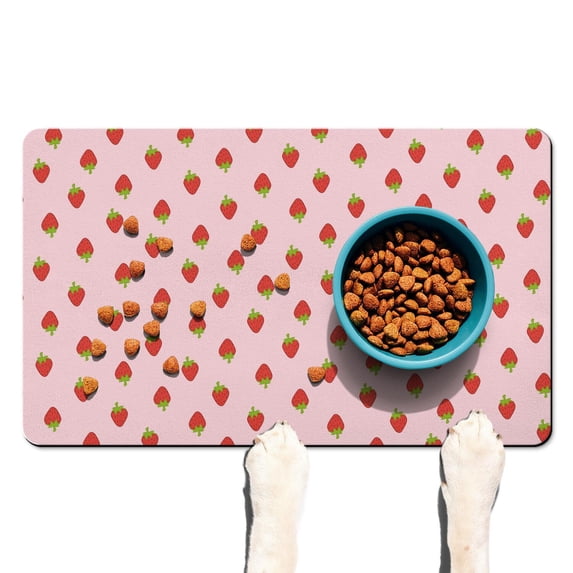 Summer Fruit Themed Pet Feeding Mat - Absorbent Waterproof Dog Food Mat with Kawaii Berries