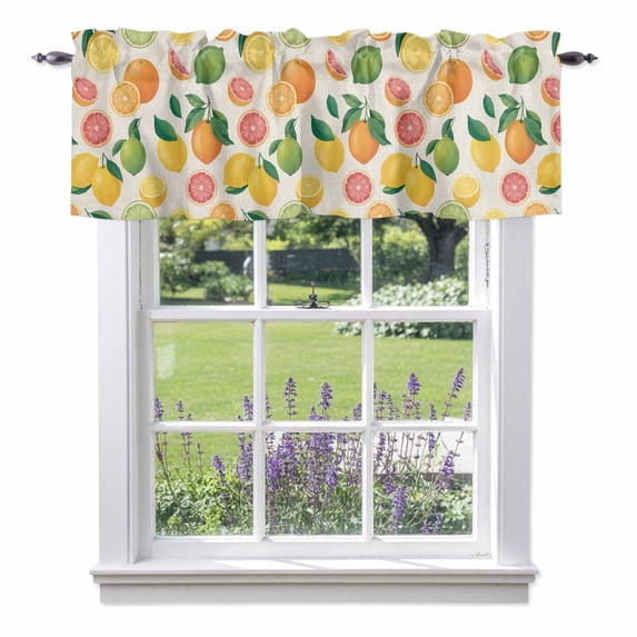 Summer Fruit Valance Curtain for Windows Watercolor Lemon Orange Rustic Farmhouse Rod Pocket Curtain Valances Short Window Treatments Panels for Kitchen Bathroom Laundry Room Basement 54 x 18 Inch