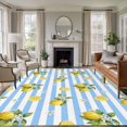 thumbnail image 1 of Summer Fruit Washable Living Room Rugs 5'x7', Watercolor Yellow Lemon Rustic Flower Blue Stripes Low Pile Throw Large Area Rugs Non-Slip Sturdy Edge Binding Carpet for Dining Room Bedside Kitchen, 1 of 9